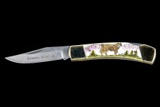 Scrimshaw Wolf Design Colored Scrimshaw Collection Large Pocket Knife