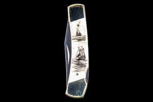 Classic Scrimshaw Tall Ships Design Black Ink Scrimshaw Collection Large Pocket Knife