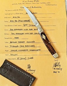 Kroo Custom Ironwood Single blade Congress..W/ slip & coa..4"..rwl34..filework..spacers..liners.
