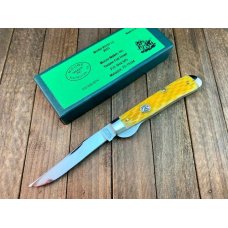 Moore Maker Half Moon Trapper Liner Lock Yellow Jigged Bone 2015