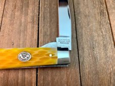 Moore Maker Half Moon Trapper Liner Lock Yellow Jigged Bone 2015