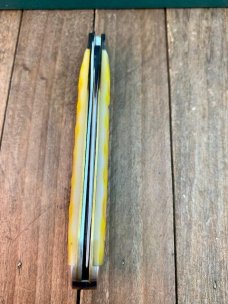 Moore Maker Half Moon Trapper Liner Lock Yellow Jigged Bone 2015
