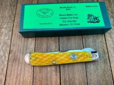Moore Maker Half Moon Trapper Liner Lock Yellow Jigged Bone 2015
