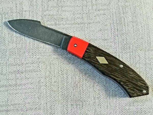 Sacred Bear/Tory Utt Custom Chronos Knife,Stone Washed CPM-154,Black Bog Oak and red G-10, 4"
