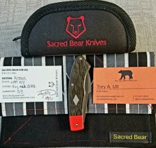 Sacred Bear/Tory Utt Custom Chronos Knife,Stone Washed CPM-154,Black Bog Oak and red G-10, 4"
