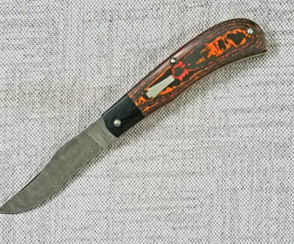 Sacred Bear/Tory Utt Custom Trapper, Norris Stainless Damascus.. Lava Flow Fat Carbon.G-10, 3,75"