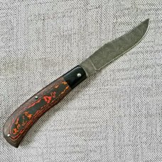 Sacred Bear/Tory Utt Custom Trapper, Norris Stainless Damascus.. Lava Flow Fat Carbon.G-10, 3,75"