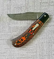Sacred Bear/Tory Utt Custom Trapper, Norris Stainless Damascus.. Lava Flow Fat Carbon.G-10, 3,75"