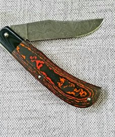 Sacred Bear/Tory Utt Custom Trapper, Norris Stainless Damascus.. Lava Flow Fat Carbon.G-10, 3,75"