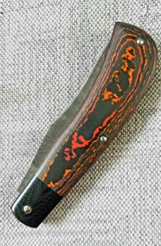 Sacred Bear/Tory Utt Custom Trapper, Norris Stainless Damascus.. Lava Flow Fat Carbon.G-10, 3,75"