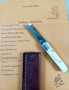 K'roo Custom Sheepsfoot Sleeveboard,3.7" N690..brut de force  look...Giraffe Bone Scales..Scagel cut