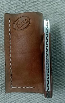K'roo Custom Raven Knife,,3.75..Desert Ironwood...rwl34. Filework..red G10 spacers/liners..coa/slip