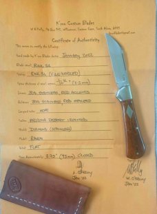K'roo Custom Raven Knife,,3.75..Desert Ironwood...rwl34. Filework..red G10 spacers/liners..coa/slip