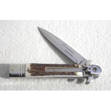 NEW AKC ITALIAN LEVERLETTO 8" STAG NEW MODIFIED BAYONET BLADE SOLID NICKEL SILVER BOLSTERS   