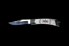 Hand Etched Compass Rose Design Scrimshaw Collection on Bovine Bone Large Pocket Knife