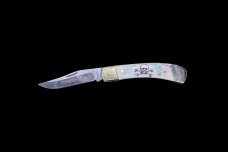 Hand Etched Skull and Crossbones Design Scrimshaw Collection on Bovine Bone Large Pocket Knife