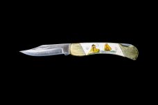 Scrimshaw Ship and Lighthouse Design Colored Scrimshaw Collection on Bovine Bone Large Pocket Knife