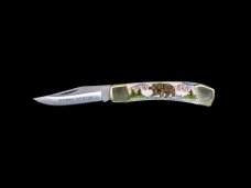 Etched Bear with Trout Design Colored Scrimshaw Collection Large Pocket Knife