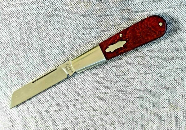 Johan du Plessis Camel Thorn Barlow..3.75".N690.Sheepsfoot long pull...steel bolsters.coa/pouch 