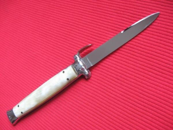 Vintage Italian Horn Trap Door OTF Switchblade Knife - Black & White