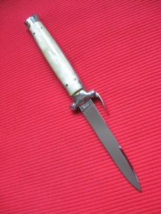 Vintage Italian Horn Trap Door OTF Switchblade Knife - Black & White