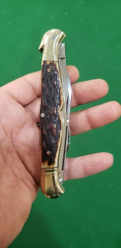 5 1/8" Double Bird's Head Bolsters Half Congress with Premium Stag Handles and filework 5 1/8" Double Bird's Head Bolsters Half Congress with Premium Stag Handles and filework