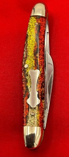 Fight’n Rooster Junior Premium Small Stockman Pocket Knife Antique Christmas Tree Scales MINT 