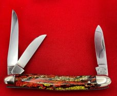 Fight’n Rooster Junior Premium Small Stockman Pocket Knife Antique Christmas Tree Scales MINT 