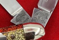 Fight’n Rooster Junior Premium Small Stockman Pocket Knife Antique Christmas Tree Scales MINT 