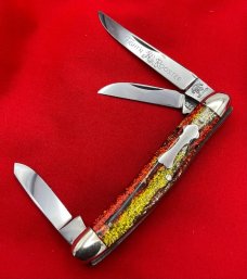 Fight’n Rooster Junior Premium Small Stockman Pocket Knife Antique Christmas Tree Scales MINT 