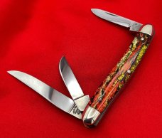 Fight’n Rooster Junior Premium Small Stockman Pocket Knife Antique Christmas Tree Scales MINT 