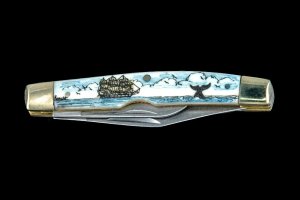Scrimshaw Ship and Whale Colored Design Scrimshaw Collection Medium Dual Blade Pocket Knife