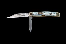 Scrimshaw Ship and Whale Colored Design Scrimshaw Collection Medium Dual Blade Pocket Knife 