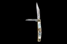 Scrimshaw Ship and Whale Colored Vertical Design Scrimshaw Collection Medium Dual Blade Pocket Knife
