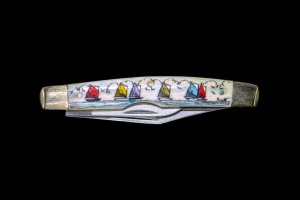 Scrimshaw Sailboat Regatta Colored Design Scrimshaw Collection Medium Dual Blade Pocket Knife