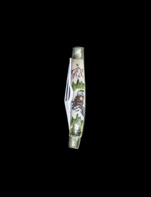 Etched Eagle Vertical Colored Design Scrimshaw Collection Medium Dual Blade Pocket Knife