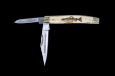 Scrimshaw Trout Colored Vertical Design Scrimshaw Collection Medium Dual Blade Pocket Knife