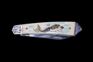 Scrimshaw Mermaid Colored Ink Design Scrimshaw Collection Large Dual Blade Pocket Knife
