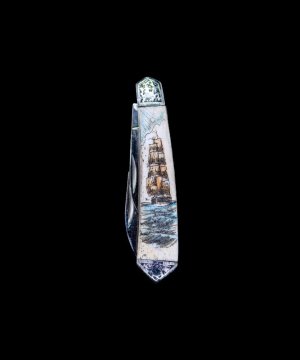 Scrimshaw Vertical Tall Ship Colored Design Scrimshaw Collection Large Dual Blade Pocket Knife
