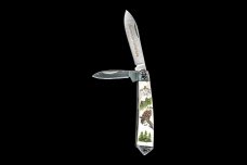 Scrimshaw Eagle Colored Vertical Design Scrimshaw Collection Large Dual Blade Pocket Knife