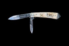 Scrimshaw Skull and Crossbones with Sabers Colored Ink Design Scrimshaw Collection