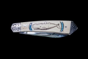Etched Sperm Whale Colored Ink Design with Nautical Rope Scrimshaw Collection Large Dual Blade