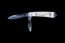 Etched Sperm Whale Colored Ink Design with Nautical Rope Scrimshaw Collection Large Dual Blade