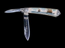 Scrimshaw Double Tall Ship Colored Design Scrimshaw Collection Large Dual Blade Pocket Knife