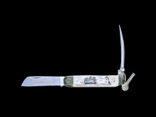 Scrimshaw Ship & Lighthouse Black/White Design Scrimshaw Collection Marlin Spike with Folding Knife