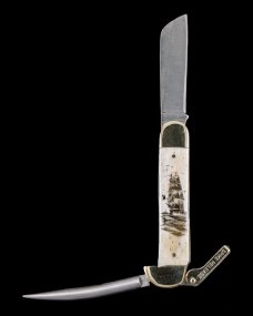 Scrimshaw Tall Ship Vertical Design Scrimshaw Collection Marlin Spike with Folding Knife