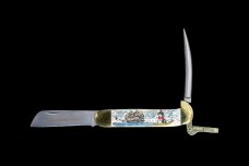 Scrimshaw Ship and Lighthouse Colored Design Scrimshaw Collection Marlin Spike with Folding Knife