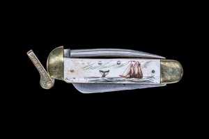 Scrimshaw Ship and Whale Colored Design Scrimshaw Collection Marlin Spike with Folding Knife