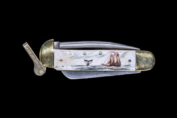 Scrimshaw Ship and Whale Colored Design Scrimshaw Collection Marlin Spike with Folding Knife