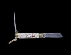 Scrimshaw Ship and Whale Colored Design Scrimshaw Collection Marlin Spike with Folding Knife